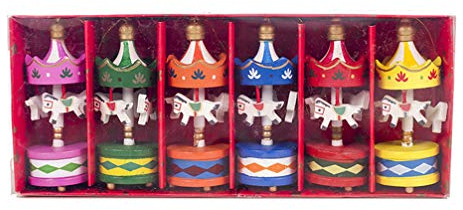 6pcs Weihnachtskarussell Holz Karussell Vintage Mini hängenden Karussell Anhänger für Christbaumschmuck