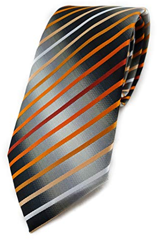 TigerTie Designer Krawatte in orange lachs rotbraun weiss silbergrau schwarz gestreift