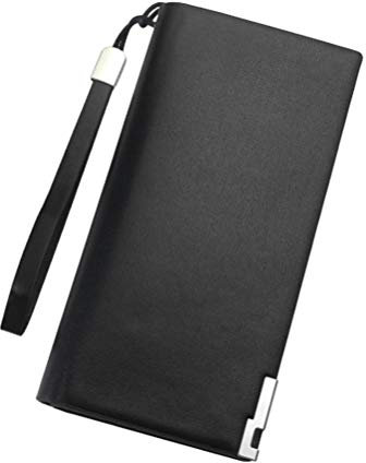 LIOOBO Portefeuille en Cuir PU pour Hommes avec Portefeuille à Poignet avec Poche à Monnaie Multi-Passeport Organisateur de Carte de Téléphone (Noir)