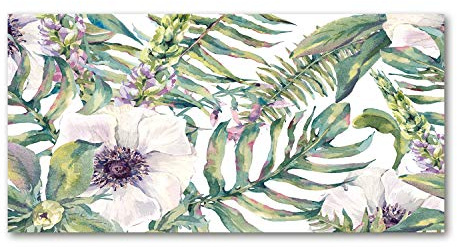 Tulup Glass Picture Wall Art - 100x50cm - Tempered Glass Decoration - Print for Living room Bedroom - Toughened Glass Image - Glass picture Wall Art - Ferns and flowers