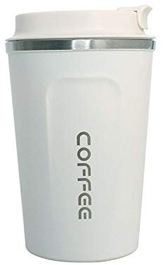 Gteller Reisebecher, Edelstahl, doppelwandig, isoliert, Vakuum-Becher mit Deckel, Weiß, 370 ml