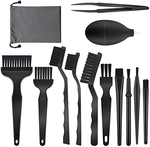 Lot de 13 brosses antistatiques pour clavier et PC avec pince, souffleur d'air et sac de rangement pour PC, téléphone, tablette, PCB, caméras BGA et imprimante