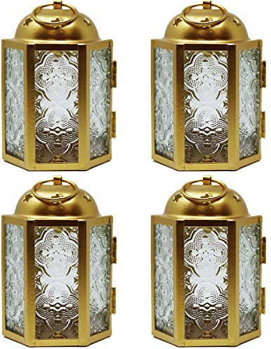 Goldene dekorative Kerzenlaterne für Hochzeiten, Terrasse und Heimdekoration, kleine marokkanische Mini-Laterne, 4er-Set