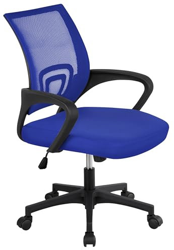 Yaheetech Chaise de Bureau à roulettes Maille Mesh Fauteuil de Bureau Ergonomique Inclinable Pivotant Siège et Base Plus Larges Hauteur Réglable avec Accoudoirs Bleu