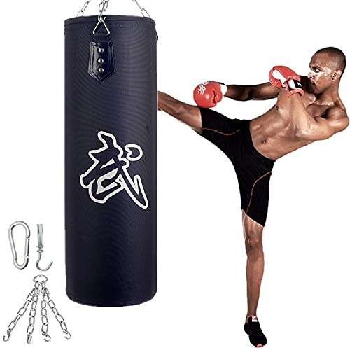 Boxsack Kinder Erwachsene Boxsack Hängend Set Leder Sandsack Boxen Sandsäcke 60CM/80CM/100CM/120CM/150CM für Boxtraining Sandsack MMA Training (Nicht gefüllt),Schwarz,120cm
