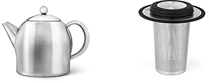 doppelwandige Teekanne Minuet® Santhee Edelstahl matt gebürstet 1,4 ltr. & Universal-Teefilter mit Ablage/Deckel groß, Edelstahl 304, Silberfarben, 101x101x105mm
