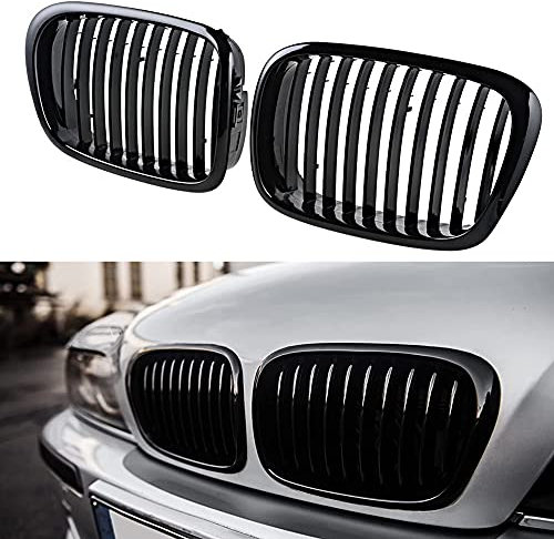 1 Paar Front Kühlergrill Ersatz für BMW 5er E39 1996-2004 LCI Modell, Auto Sport Nieren Kühlergrill Glänzend Schwarz (Einzelne Zeile)