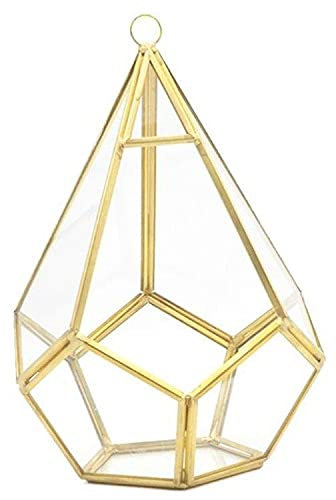 Floralcraft 18cm W x 30cm Hanging Teardrop Terrarium - Gold, Indoor Outdoor Tabletop Centerpiece Open Geometric Glass Terrarium Flower Display Planter Pot for Succulent Fern Moss Cacti, (Set of 1)