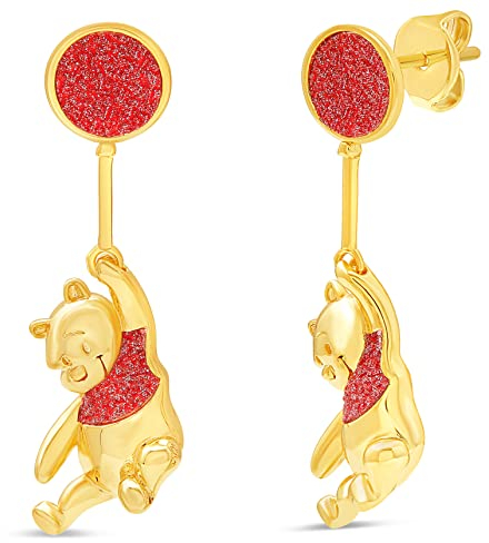 Disney Klassisch Winnie the Pooh Ohrstecker mit Gelbgold Plattiert, Schwingender Ballon, Offizielle Disney Schmuck