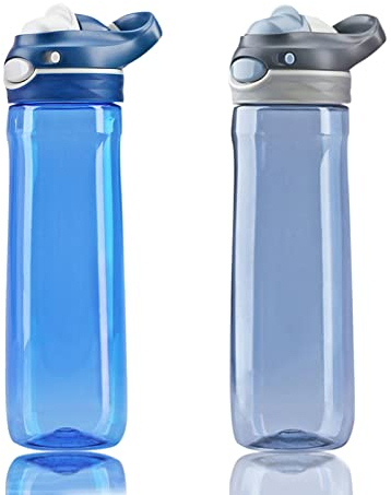 DEARART 2-Packs 750ml Blue and Grey Water Bottle No Straw, Clear Bottle BPA FREE Leak Proof and One Hand Operation, Has Handle Easy Clean Easy Carried