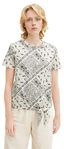 TOM TAILOR Denim Damen T-Shirt mit Knoten 1032811, 30202 - White Blue Bandana Print, M