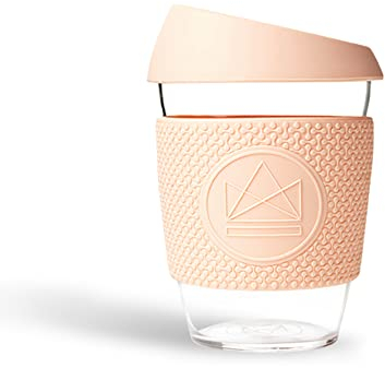 Neon Kactus Glass Coffee Cup | Reusable Glass Cup with Lid for Home or On the Go | Travel Coffee Cup | For Hot & Cold Drinks | Durable, Non-Permeable, Non-Slip, Splash-Proof | Paradise Peach, 12oz
