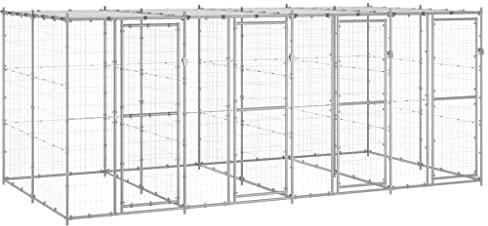 vidaXL Outdoor Hundezwinger mit Überdachung Verzinkter Stahl 9,68m² Hundekäfig