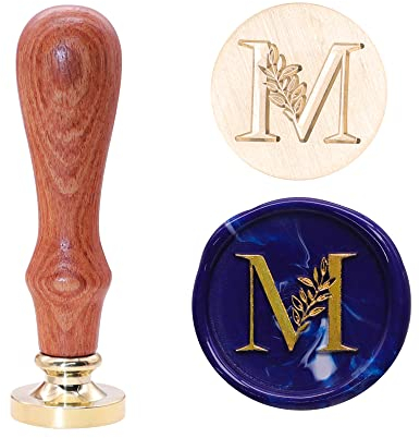SWANGSA Initiale Alphabet M Wachssiegel Stempel, Vintage Elegant Botanische Blätter Buchstabe Siegelstempel für Hochzeit Party Einladung, Geschenkpapier Umschlag, Weihnachten Thanksgiving Karte (M)