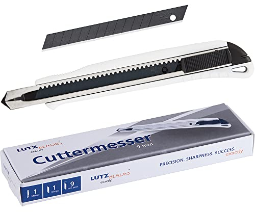 LUTZ BLADES Profi Cuttermesser 9mm | Teppichmesser von LUTZ in Solingen | gummierter, ergonomischer Griff | mehr Sicherheit durch Auto-Lock | für Heimwerker und Profis | inkl. schwarzer LUTZ Klinge