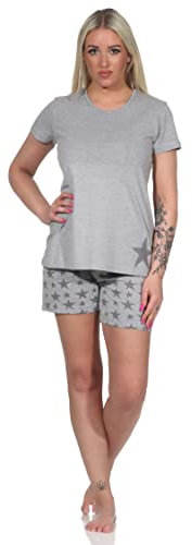 NORMANN-Wäschefabrik Kurzer Damen Pyjama, Shorty Schlafanzug in tollem Sterne-Dessin - 112 201 10 735, Farbe:grau, Größe:44-46