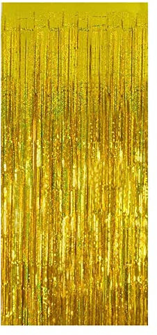 Gold Foil Curtain Fringe Tinsel - 2 Meter Door Backdrop Photoprop Party Decoration (Gold)