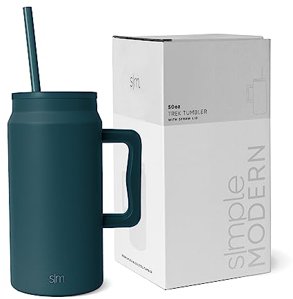 Simple Modern Vaso Térmico con Asa y Pajita, Jarra de Agua Grande de Acero Inoxidable Aislada, Regalos para Mujeres & Hombres, Trek Colección, Verde Oscuro (Riptide), 1480ml