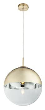 meineWunschleuchte Ausgefallene Pendelleuchte mit Glaskugel 1-flammig, Design in Gold & Klarglas, Ø 30cm