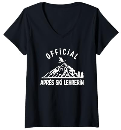 Damen Official Après Ski Lehrerin Outfit Damen Skifahren Ski Party T-Shirt mit V-Ausschnitt