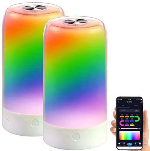 Luminea Home Control LED-Schreibtisch-Lampe: 2er-Set smarte Stimmungsleuchten mit RGB-IC-LEDs, 15 Modi, WLAN, weiß (Nachttischlampen Touch, Beistelllampe, Kabellose Stehlampe)