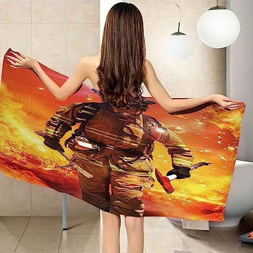 SIVAGA Mikrofaser Strandtuch 80x160 cm Feuerwehrmänner Badetuch 3D Feuerwehrmänner Weiches Leicht Handtuch Schnelltrocknend Sandfreies Strandhandtuch Saunahandtuch Reisehandtuch