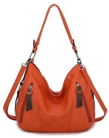 OBC Damen Tasche Shopper Hobo-Bag Schultertasche Leder Optik Umhängetasche Handtasche Crossover Reisetasche Beuteltasche Handtasche Orange