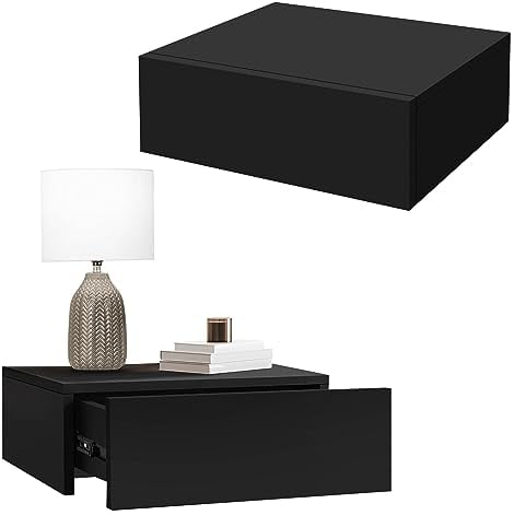 ML-Design 2er Set Nachttisch hängend mit 1 Schublade, Schwarz matt, 46x30x15 cm, Holz, grifflos, Schwebender Nachtschrank, Wandmontage, Nachtkommode Wandregal Wandschrank Nachtkonsole Wandboard Regal