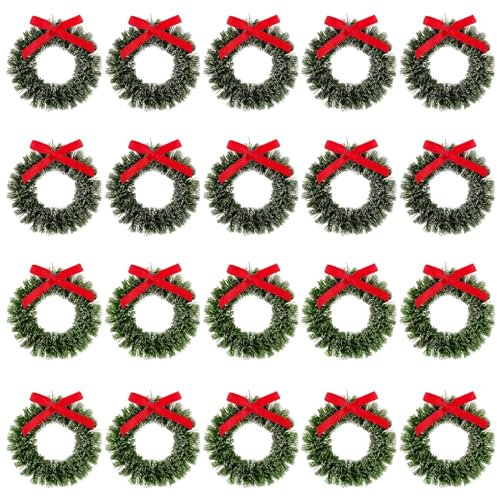 BOFUNX 20Stk. Mini Weihnachtskranz Miniatur Kränze Künstliche Mini Bowknot Türkranz Puppenhaus Zubehör Puppenstube Dekoration