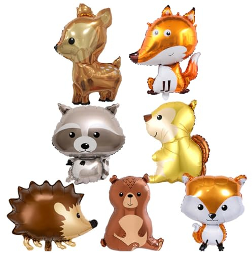 INGJIA Folienballon Waldtiere, 8 Stück Hirsch Eule Waschbär Eichhörnchen Luftballon, Tierkopf Riesenballon, Helium Ballons Tiere, Waldtiere Ballon für Kinder Geburtstag Party Deko Geschenk