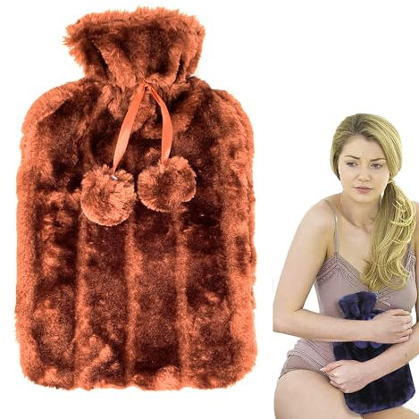 Hot Water Bottle with Luxury Cosy Hot Water Bottle Provides Warmth and Pain Relief, Standard for Hand Feet, Neck and Shoulder Pain Relief (2L Hot Water Bottle with Brown Fur Cover)