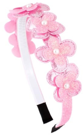Righe e Pois - Cerchietto per capelli da bimba con fiori glitter e perle - 1 cm - confezione da 1 (Rosa Chiaro)