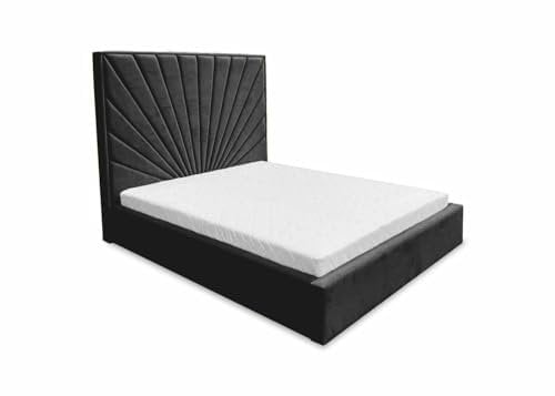 Ares Meble Dubai Kopfteil Polsterbett 180x200 cm - Samt Bett mit Schubladen - Bettgestell mit Bettkopfteil - Komforthöhe Schlafzimmer Möbel - Boxspringbett mit Bettkasten - Doppelbett Schwarz