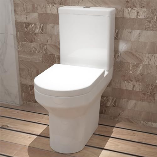 Huibathroom Rimless Round Soft Close Seat White Close Coupled Toilet WC Pan Cistern