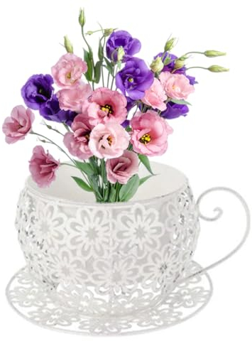 OnIUeZky Flower Pots Metal Plant Pot Coffee Saucer Teacup Garden Planter Vintage Succulent Plant Holder White