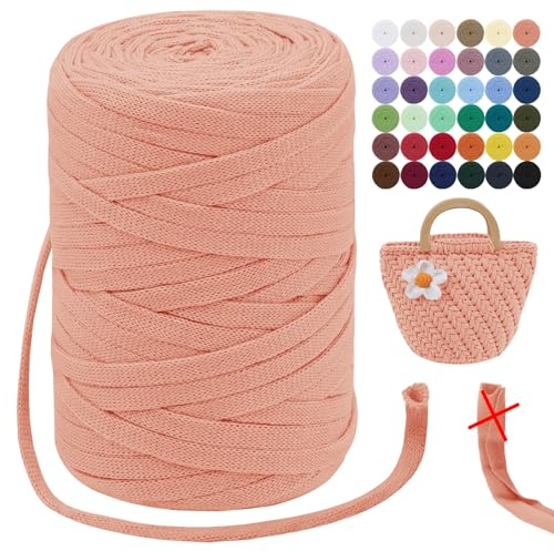 LEREATI T-Shirt Garn 7mm Textilgarn zum Häkeln für Körbe 100m / 250g Bändchengarn Makramee Häkelgarn Stoff Dickes Garn für Taschen Korb Decke, Heimdekoration (Rosa Orange)