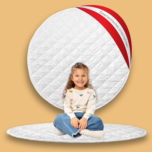 LIONHERZ® Tappetino da gioco rotondo, 110 cm, spessore 1 cm, morbida coperta da gioco per bambini, tappetino imbottito per tenda da gioco/casa/tipi; inserto trapuntato, tappetino per gattonare,