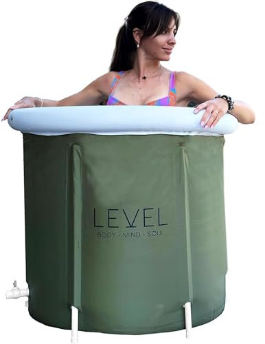 Level Body Mind Soul - Portable Ice Bath with Cover included, Green Camo - Ice Bath for athletes, post-workout muscle recovery Cold Therapy - Inflatable portable Ice Bath Tub 75x75 cm
