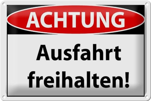 Schild Blech 30x20 cm - Made in Germany - Achtung Ausfahrt freihalten Metall Deko Schild