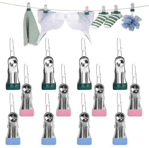 LPAMABA 30 Pcs Pince à Linge en Acier Inoxydable, Epingle a Linge Tricolores, Pince à Linge en Métal Multifonctionnel, épingle à Linge Extérieur, pour Alimentaire étanchéité, Vêtements, Chaussettes