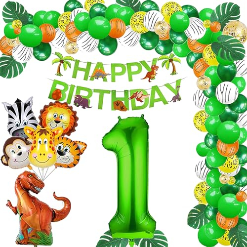 HAMANNI Waldtiere Geburtstag Deko 1. Geburtstag - Kindergeburtstag Deko, Wild One Geburtstag Deko, Waldtiere Luftballon 1. Geburtstag, 1. Geburtstag Junge Mädchen, Safari Dschungel Deko