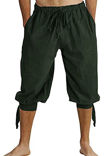Runcati Kurze Hosen Herren Pluderhose mit Schnürung Wikinger Sommerhose Pirat Mittelalter Kostüm Freizeit Strand Shorts, Grün, XL