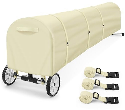 Uthem Heavy Duty Waterproof Pool Solar Blanket Reel Cover, UV Resistant, Rectangular, Beige, Pool Solar Cover, Pool Cover, 16FT