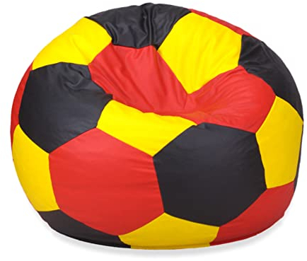 EGATO Sitzkissen Fußball 80cm Durchmesser Entspannender Sitzpouffe in Ballform mit EPS-Perlenfüllung (Rot-Schwarz)-gelb