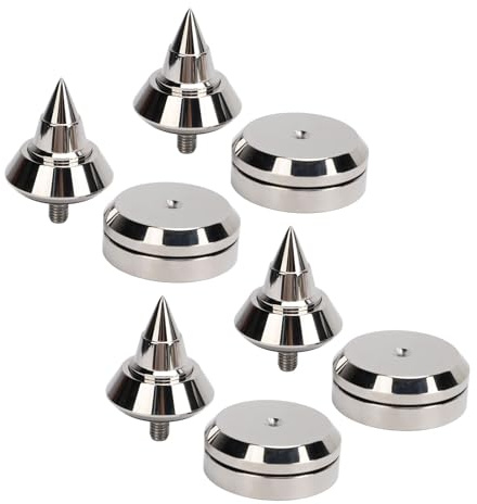 Speaker Spikes, 4 Set Speaker Shock Absorption Feet Aluminum Alloy Height Adjustable M8 Speaker Spike Pad for Amplifiers, Instruments, Turntables, CD, DVD Players, Recorders