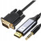 Co2 Câble VGA D-SUB vers HDMI 2K/60Hz avec mini jack audio, Full HD 1080p, Plug & Play, plaqué or, adaptateur unidirectionnel, convertisseur, compatible avec les moniteurs, projecteurs (2m)