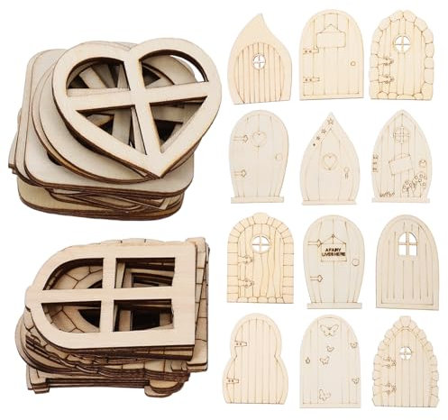 HANABASS 96 Stück Feentür Aus Holz Gartentüren Basteln Mini-Fenster Feenhaus DIY-Set Unvollendete Miniaturtür Unbemaltes Feenfenster Zubehör Für Wand Zuhause Party-Dekoration
