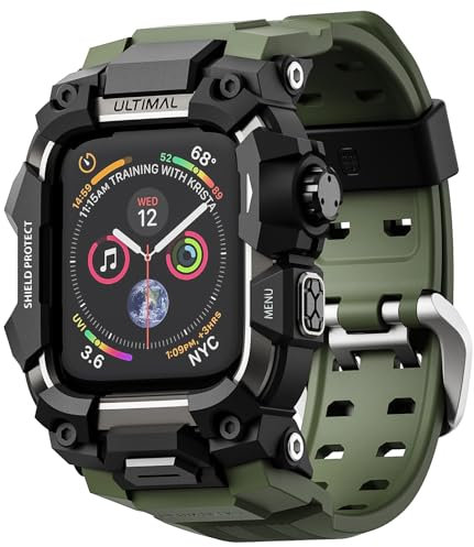 ULTIMAL Funda resistente con correa para correas de Apple Watch de 44 mm, compatible con Apple Watch Series 6/5/4/SE/SE2/SE3, cubierta de parachoques mejorada de grado militar a prueba de golpes para