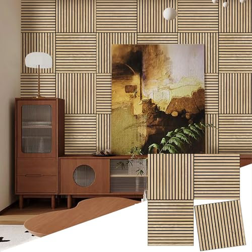 ARMURO Acoustic Wood Panels for Wall 4-Pack - Natural Oak Veneer Soundproof Panels for Home & Office, 23.6 Wood Wall Panels with Noise Reduction (23.6 W x 23.6 L)