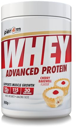 Per4m Whey Protein Powder | High Protein Shake for Muscle Growth & Recovery | Low Sugar Gym Supplement | Sports Nutrition Drink + Amino Acids (900g, Cherry Bakewell)